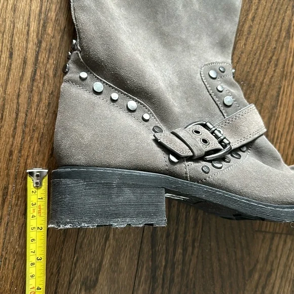 Sam Edelman Deryn Extra Rugged Distressed Discolored Studded Moto Suede Boots - Picture 7 of 17